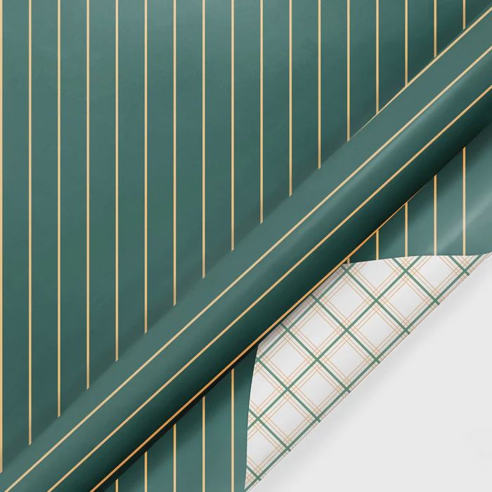 Reversible Holiday Wrapping Paper Gold &amp; Green Patterns