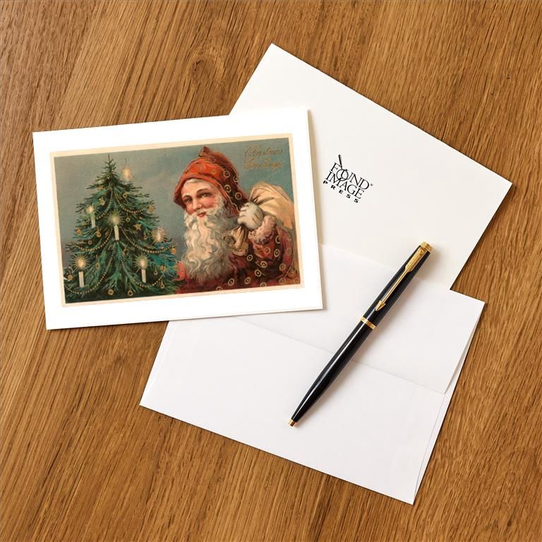 Greeting Card Christmas Greetings, Santa and Tree