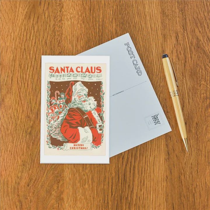 Postcard Santa Claus Sheet Music, Merry Christmas