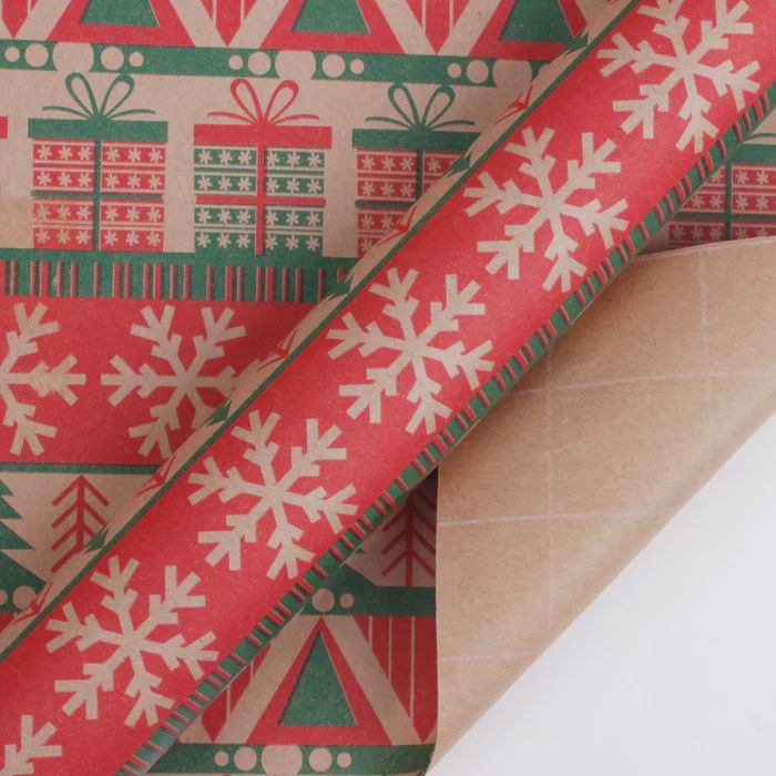 Kraft Wrapping Paper | Knit Natural/Red/Green 30" x 10’