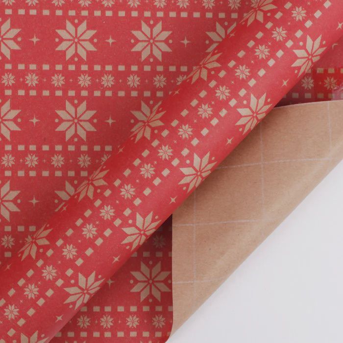 Kraft Wrapping Paper | Knit Natural/Red 30" x 10'