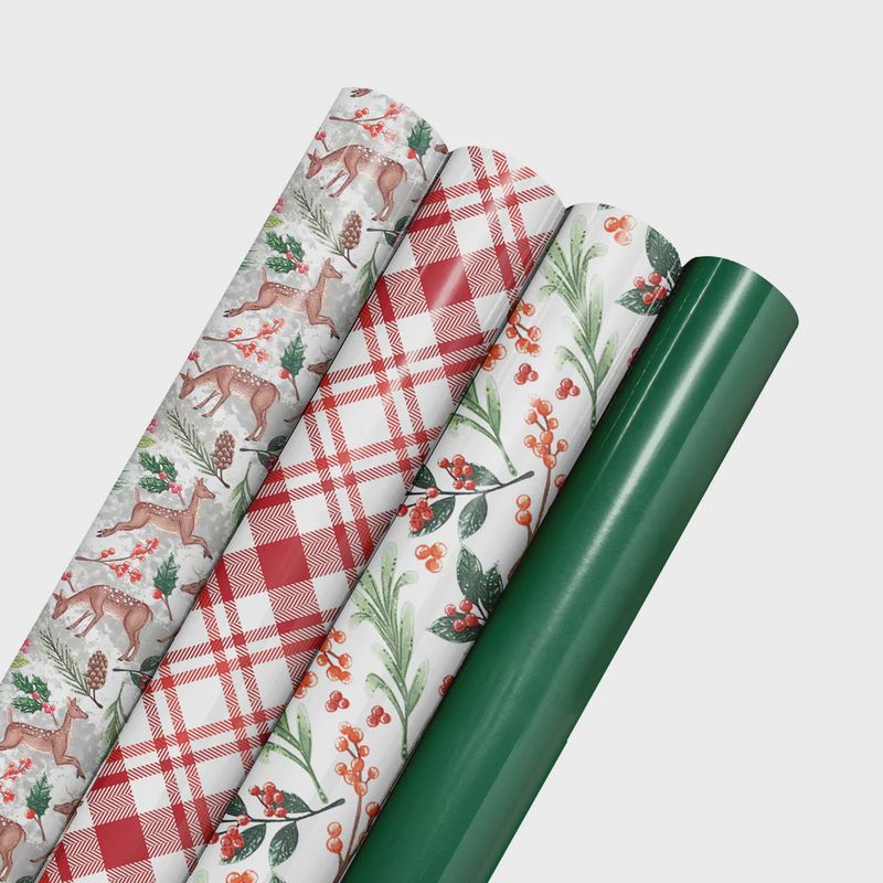 Holiday Reversible Wrapping Paper Bundle (4-pack) | Doe a Deer 30" x 10'