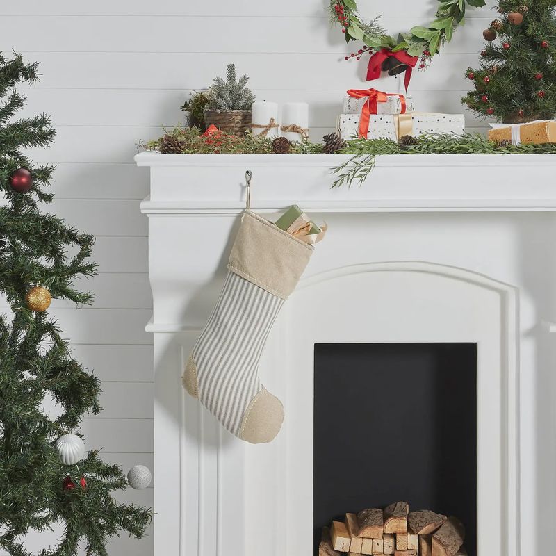 Grace Ticking Stipe Patch Stocking 12x20