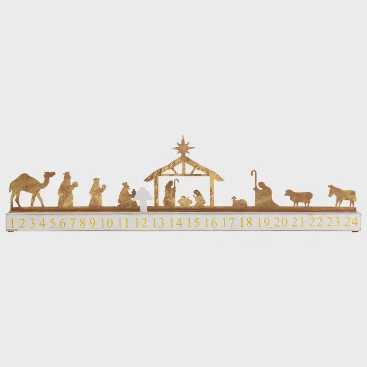 Gold &amp; White Nativity Advent Calendar 23”