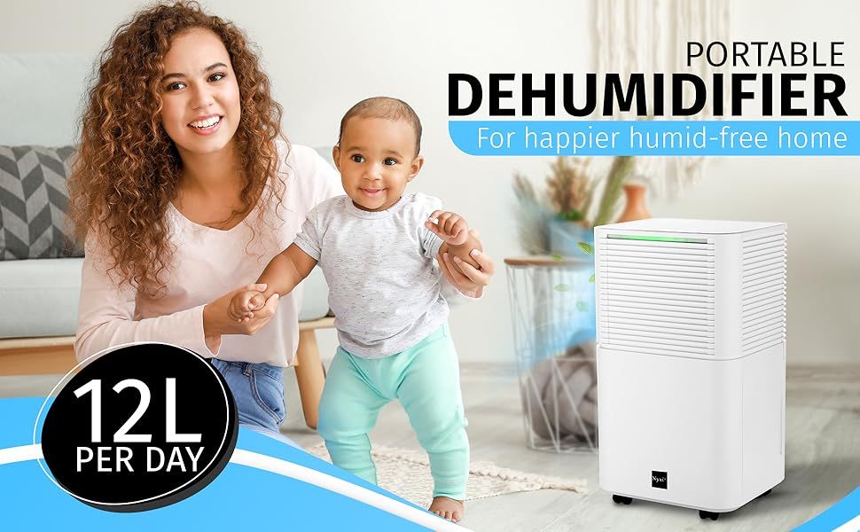 Home Dehumidifier 12L per Day, Clothes Drying Function, Continues Drainage Feature, 24 Hours Timer, Removes Condensation, Damp, Moisture and Purifies Air, Ideal for Homes, Offices, Basements, Laundry