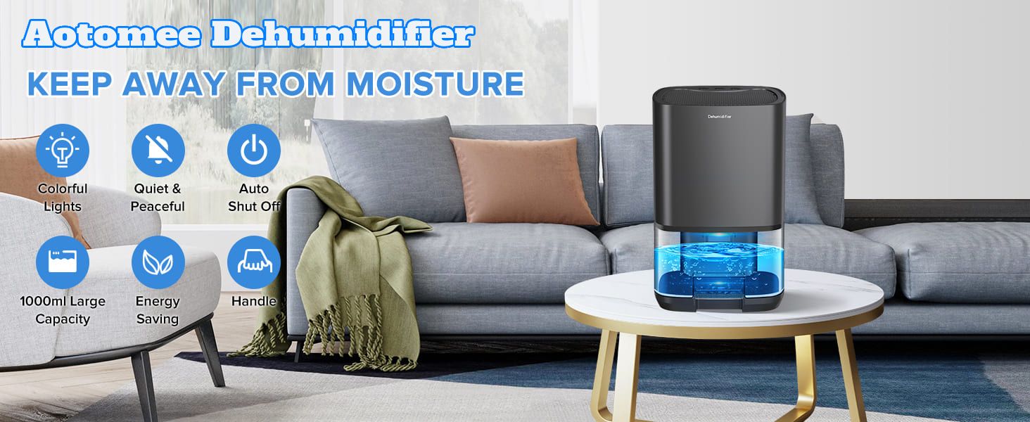 XISIXIAO Dehumidifier for Home, Portable Quiet Ausclimate Dehumidifiers with 7 LED Lights, Two Working Modes, Auto Shut-Off, Perfect for Bedroom, Bathroom, Closet, Basement (Black(AE PLUG))