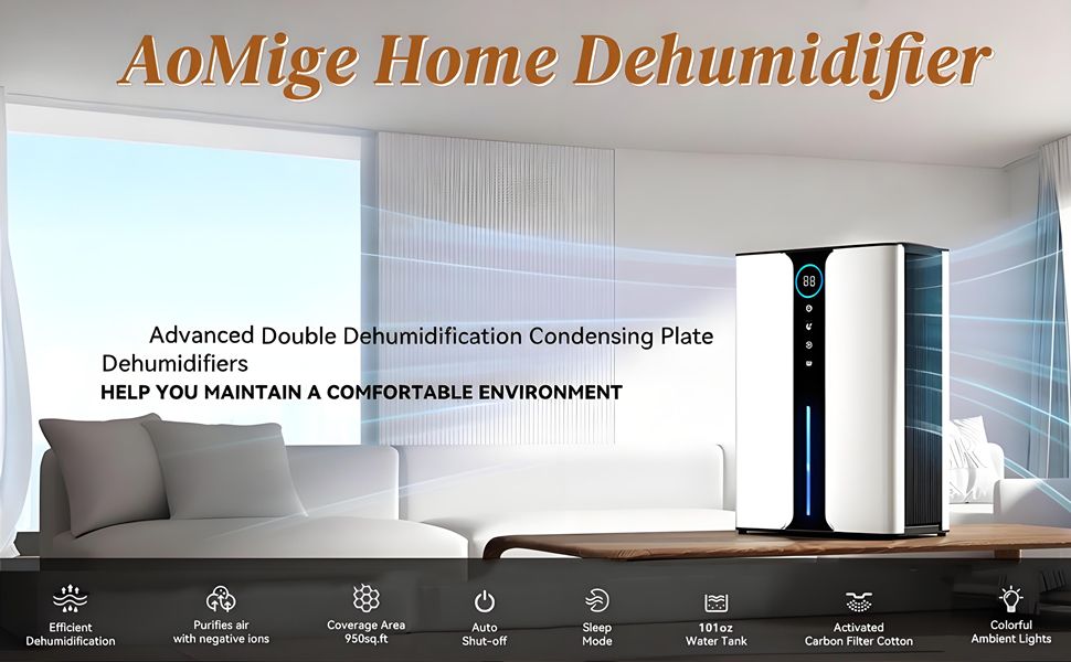 Home Dehumidifier,3L Quiet Dehumidifier with Digital Humidity Display &amp; Air Filter,Portable Dehumidifier with Auto Shut-off,Sleep Mode &amp; 7-Color Lights, for Basement Bathroom RV Closet