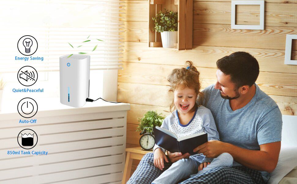 Home Electric Dehumidifier - 30oz (850ml), Sleep Mode,Portable Compact 36db Ultra Quiet Dehumidifier With Auto Off For Damp Home, Room, Bedroom, Bathroom Wardrobe, Basement (UK Plug-D)