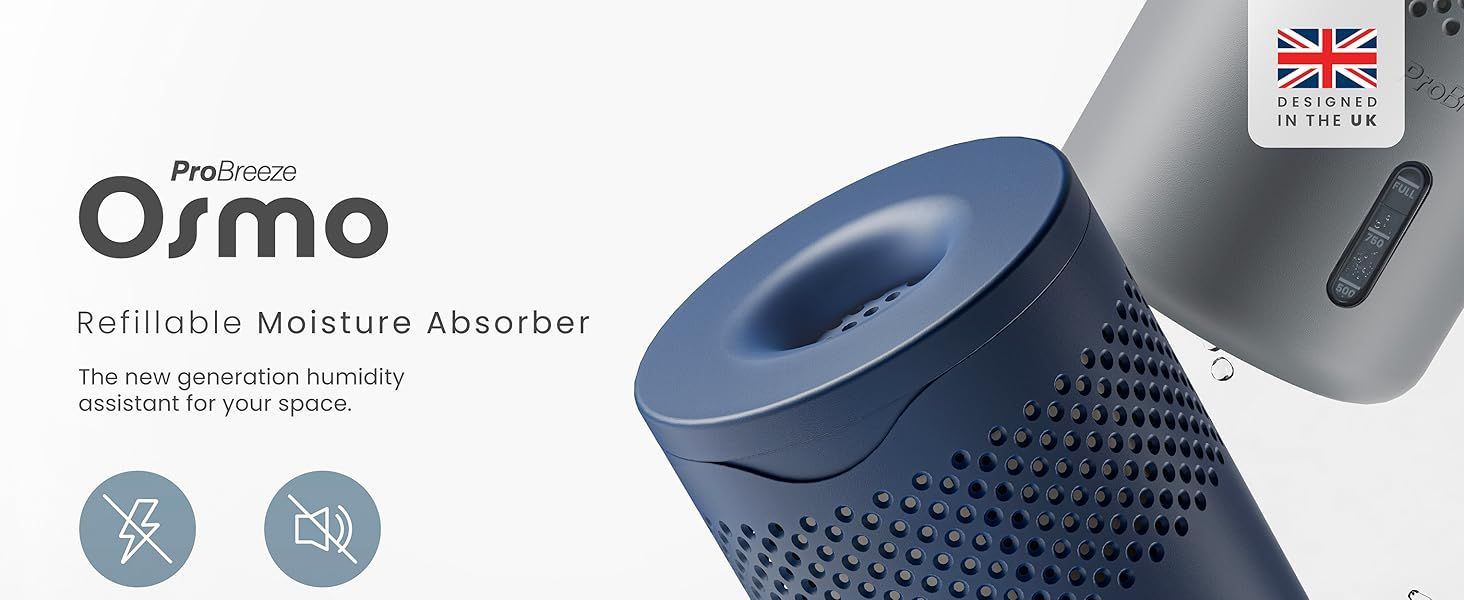 Pro Breeze Osmo Dehumidifier, Silent &amp; Refillable Moisture Absorber for Damp &amp; Condensation at Home, Bedroom, Wardrobe, Car, Mould Remover with 1 Tablet, No Power Required- Proudly designed in the UK