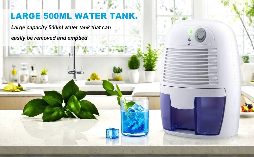 500ML Premium Dehumidifier for Damp, Mould, Moisture in Home, Kitchen, Bedroom, Caravan, Office, Garage,Low frequency light noise(white and blue)