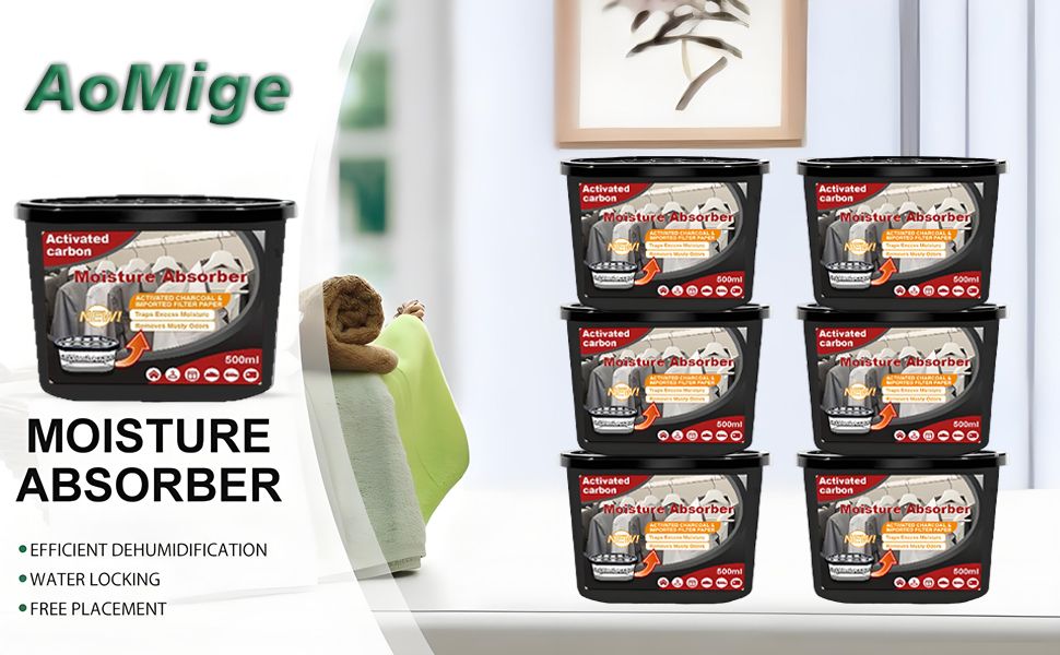 6 Pack Activated Charcoal Moisture Absorbers Boxes,Portable Closet Dehumidifier Boxes Mold-proof Deodorizing Desiccant,Humidity Absorber for Bathroom,Wardrobe,Kitchen