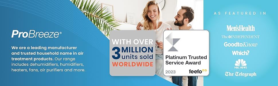 Pro Breeze 1500ml Premium Dehumidifier for Damp, Mould, Moisture in Home, Kitchen, Bedroom, Caravan, Office, Garage