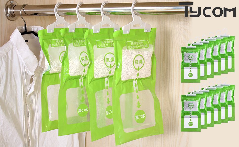 TYCOM Moisture Absorbers (6 Packs), Odor Eliminator humidity absorber Hanging Bags, wardrobe freshener, Closet Dehumidifiers &amp; Odor Removers for Home &amp; Car - 6Pcs
