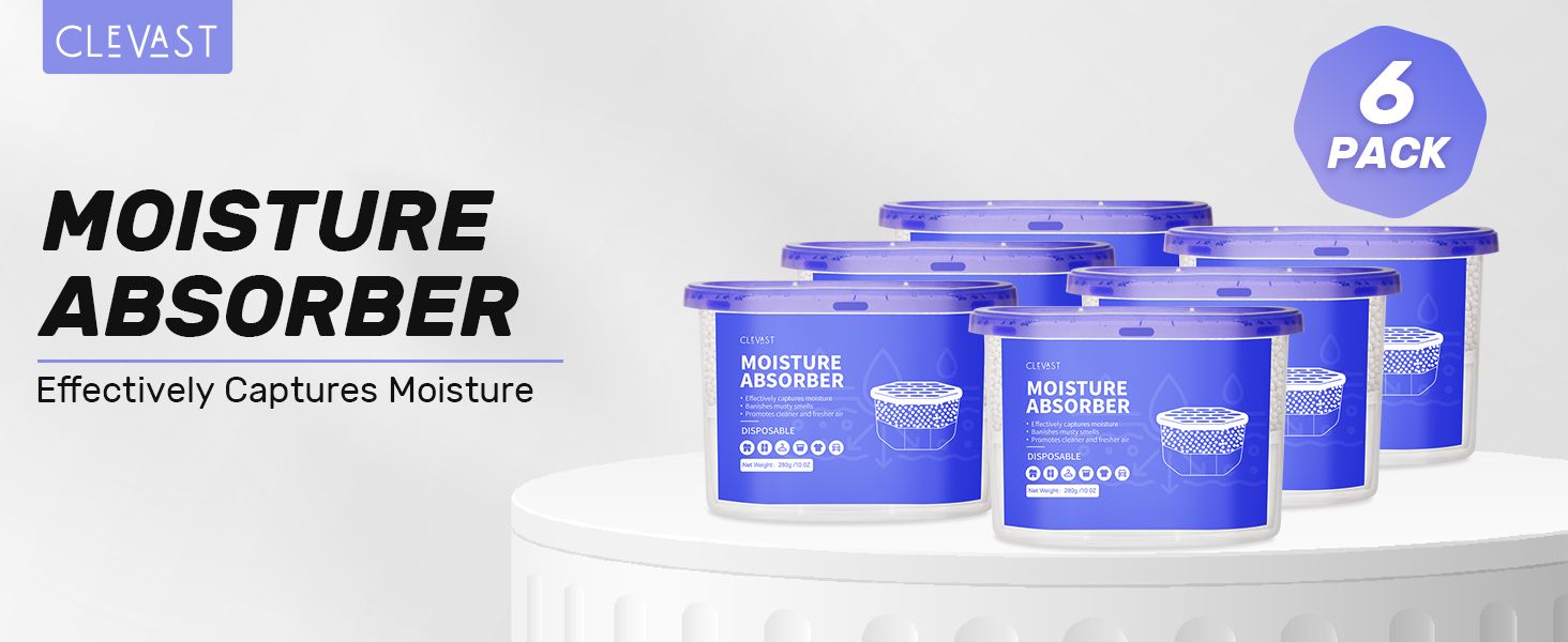 CLEVAST Moisture Absorbers Boxes 6 Pack, Dehumidifier Boxes for Closet, Unscented Hanging Humidity Absorber in Wardrobes, Bedrooms, Bathrooms(280g/pack)