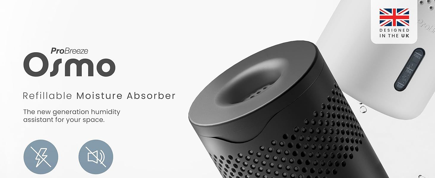 Pro Breeze Osmo® Dehumidifier, Silent &amp; Refillable Moisture Absorber for Damp &amp; Condensation at Home, Bedroom, Wardrobe, Car, Mould Remover with 1 Tablet, No Power Required- Proudly designed in the UK