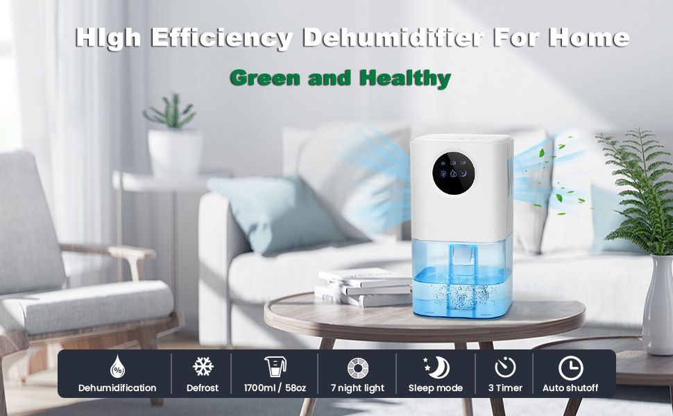 Dehumidifiers For Home, 1.7L Portable Dehumidifier With Auto-Off, 2-12H Timer, Sleep Mode, 7 Color LED Light, Ultra Quiet Electric Dehumidifier For Basement, Bedroom, Wardrobe, Bathroom, RV.etc