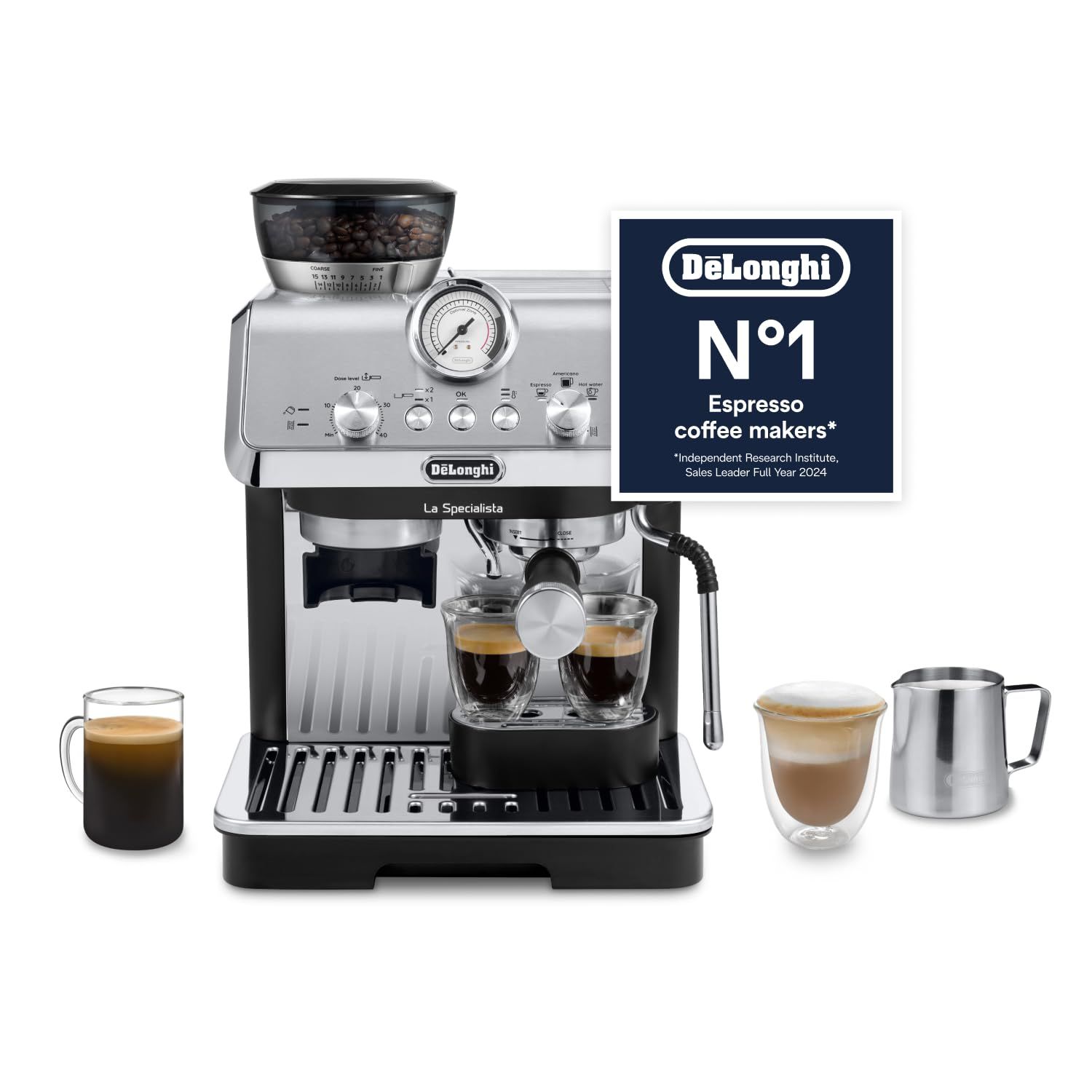 De'Longhi La Specialista Metal Barista Pump Espresso Machine, Bean to Cup Coffee and Cappuccino Maker, EC9155.MB, 1450W, Silver