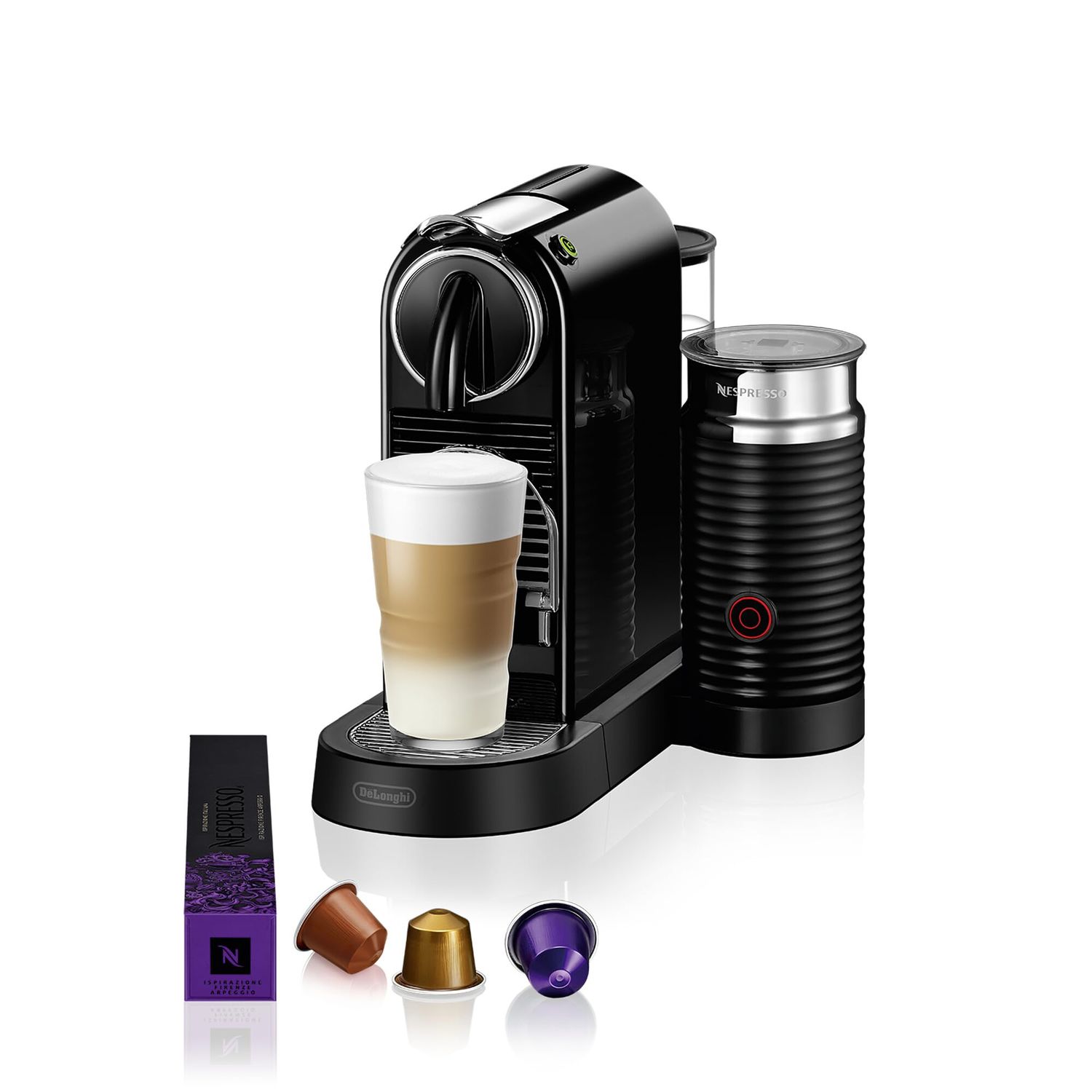 Nespresso Citiz Coffee Machine with Aeroccino Milk Frother by De'Longhi for Original Coffee Pods, Latte, Cappuccino, Espresso, Starter Capsule Set Included, ENV267.BAE, Black