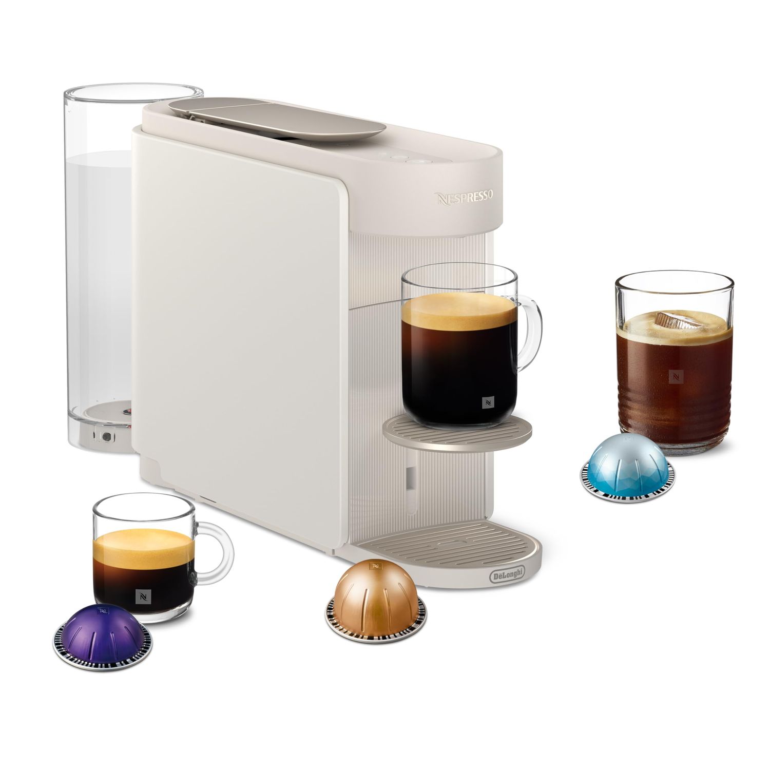 Nespresso Vertuo Up by De'Longhi, Coffee Pod Machine with Precision brewing, Fast Heat-Up, Compact Design, Make Espresso, Americano, latte and perfect for over ice coffee, White (ENV200.W)