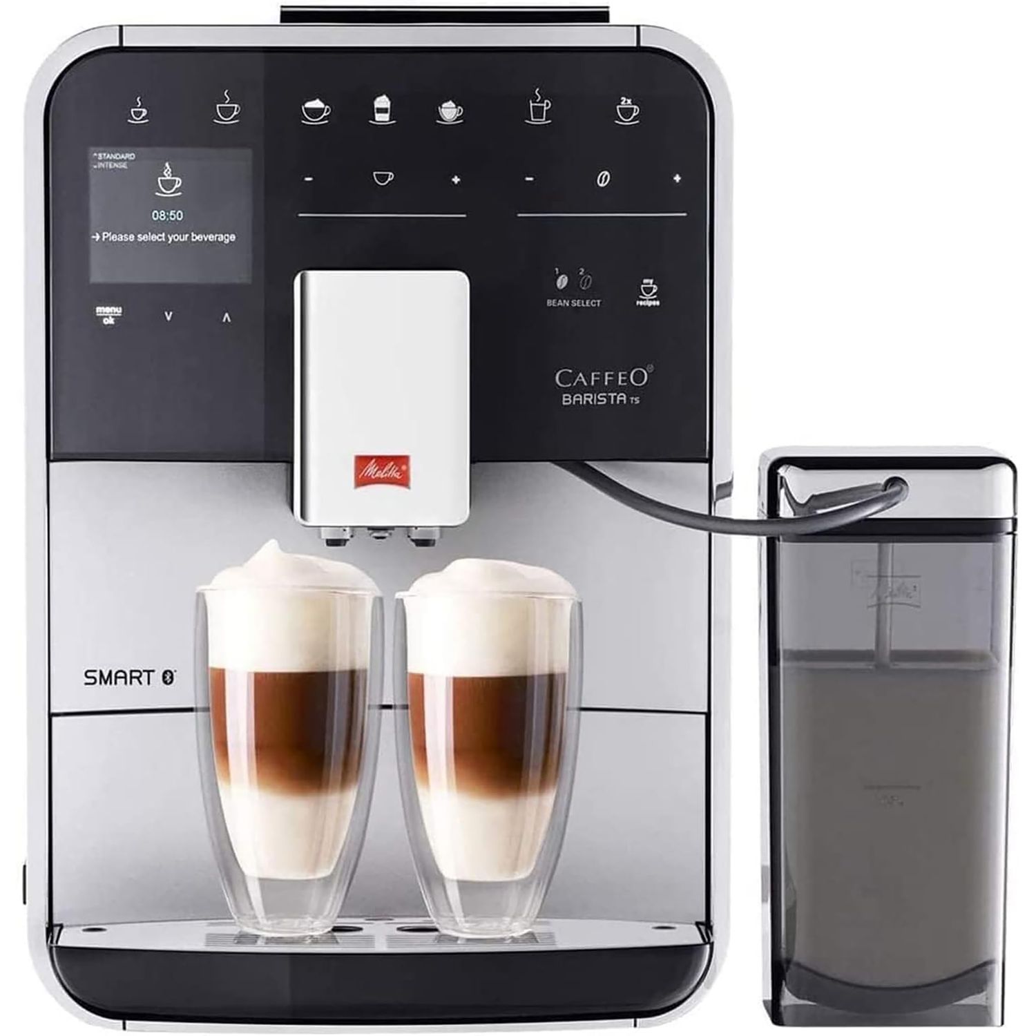 Melitta Integrated Bean to Cup Coffee Machine, TS SMART Model F85/0-101, Bluetooth connectivity, Connect App, Whisper Grinder (Quiet Mark), Silver