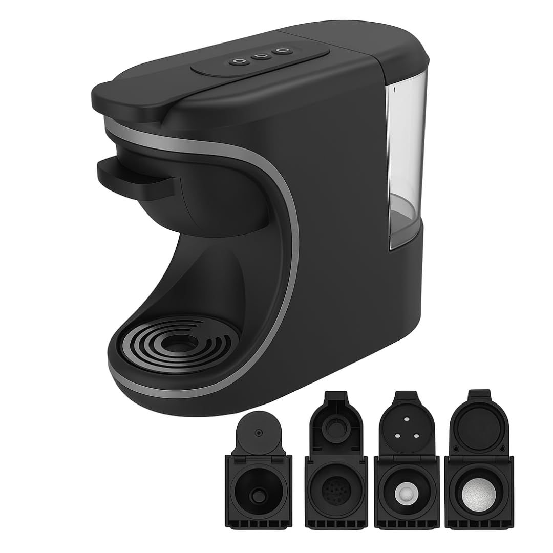 4-in-1 Capsule Coffee Maker Compatible with Nespresso, Dolce Gusto, Pods &amp; Ground Coffee | 19 Bar Espresso Machine, 0.6L Tank, Fast Brew, Compact Design- Black