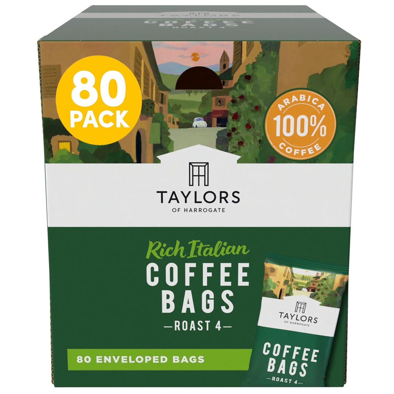 Taylors of Harrogate, Roast 4, Rich Italian Ground Coffee Bags, 80 Enveloped Bags (Pack of 1)