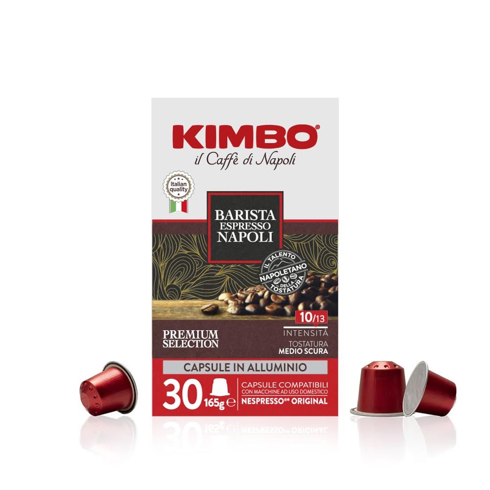 Kimbo Coffee Espresso Napoli Capsules (1 x 30) | Italian Capsules Medium Dark Roast | Made with Arabica and Robusta Beans | Nespresso Coffee Machine Compatible