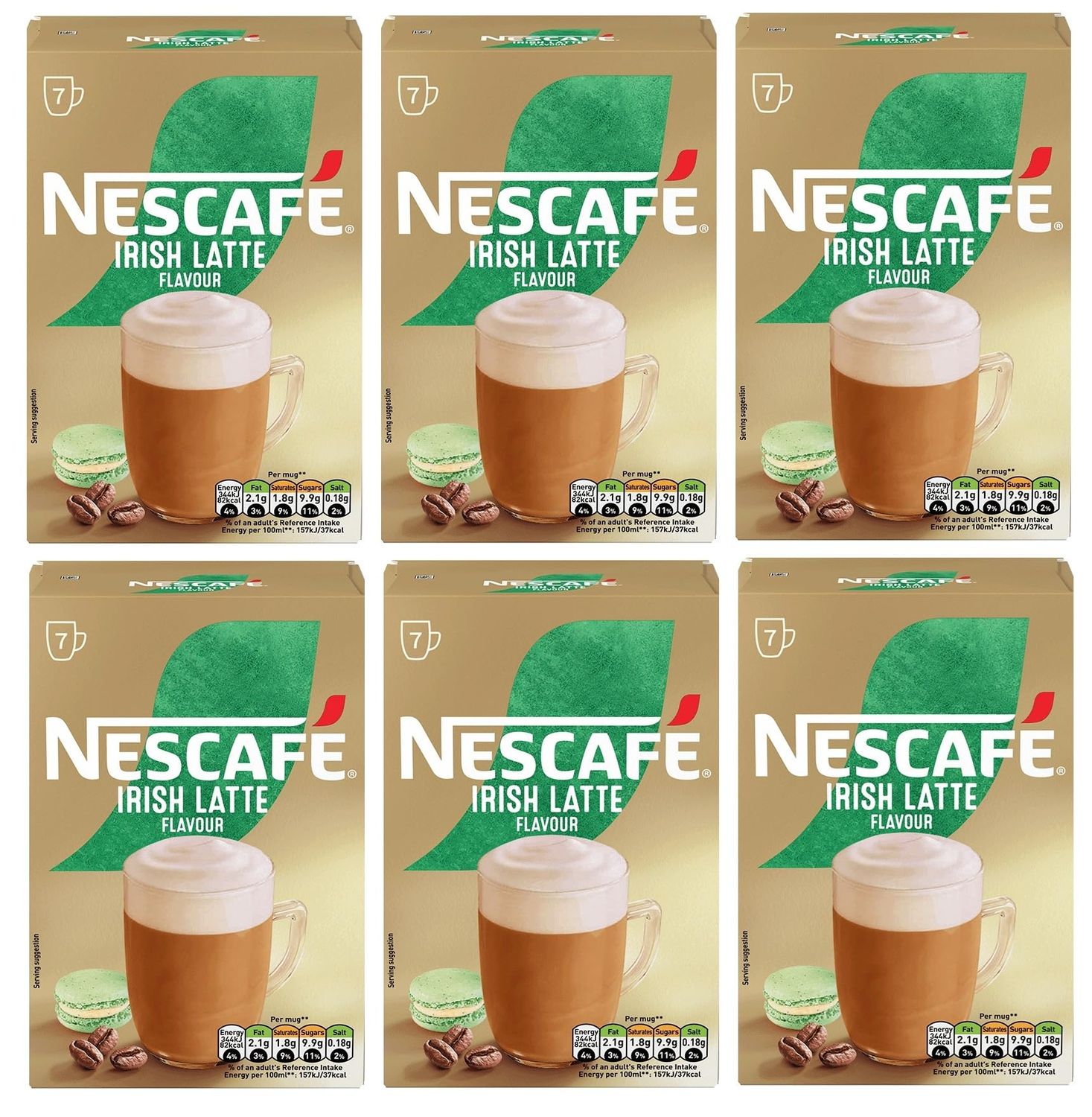 NESCAFÉ Irish Latte Instant Coffee Sachets, x7 (Pack of 6, Total 42 Sachets) – Creamy Latte with Smooth Irish Flavour