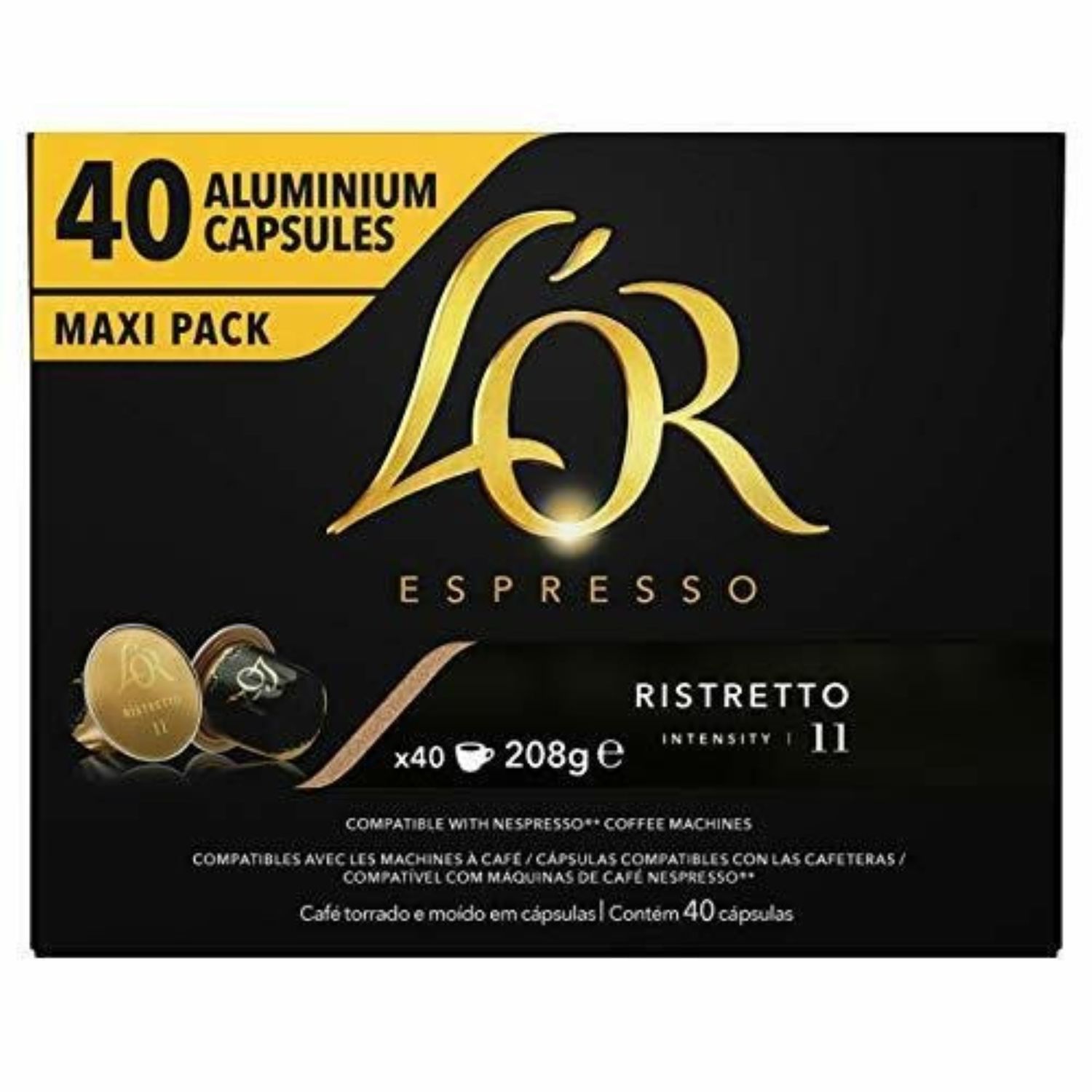 L'OR Espresso Ristretto Coffee Pods x40 Intensity 11 (Pack of 1, Total 40 Capsules)
