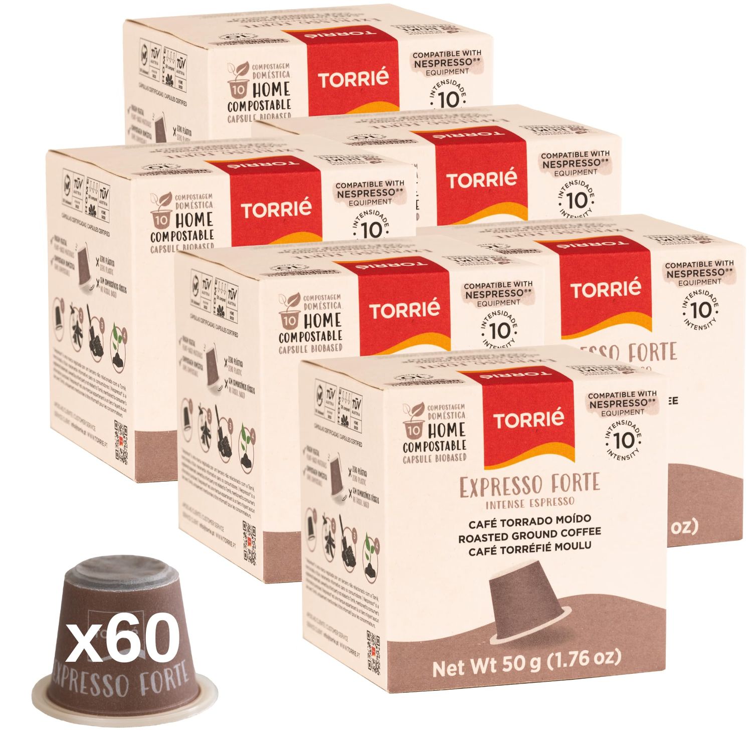 Torrié Compatible with Nespresso Original Machines Coffee Pods | Home Compostable Capsules | Intense Espresso (60 pods)