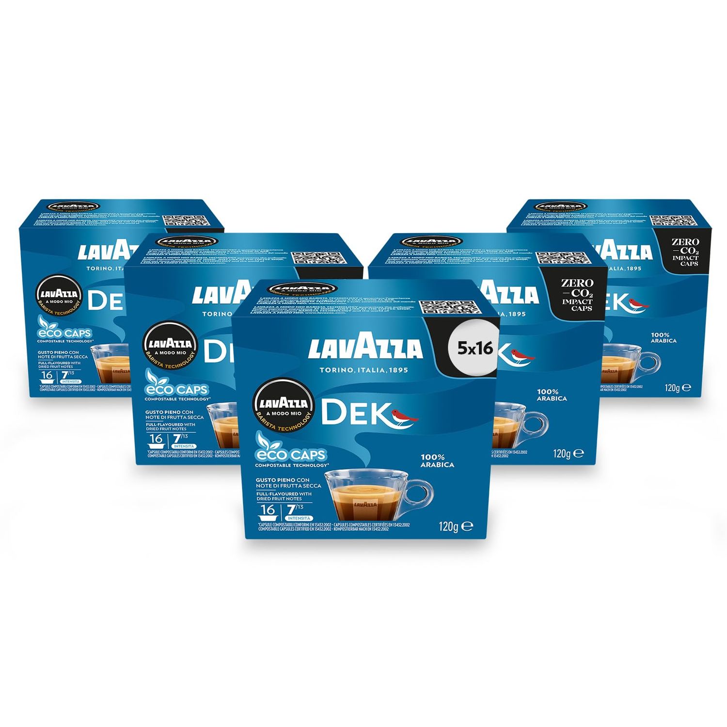 Lavazza A Modo Mio Dek Creamy Coffee Capsules (5 Packs of 16)