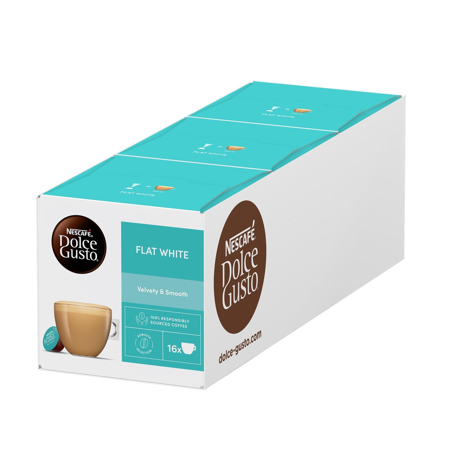 NESCAFÉ DOLCE GUSTO Flat White Coffee Pods - total of 48 Creamy Coffee Flavoured Pods (3 Packs) 16 Pods