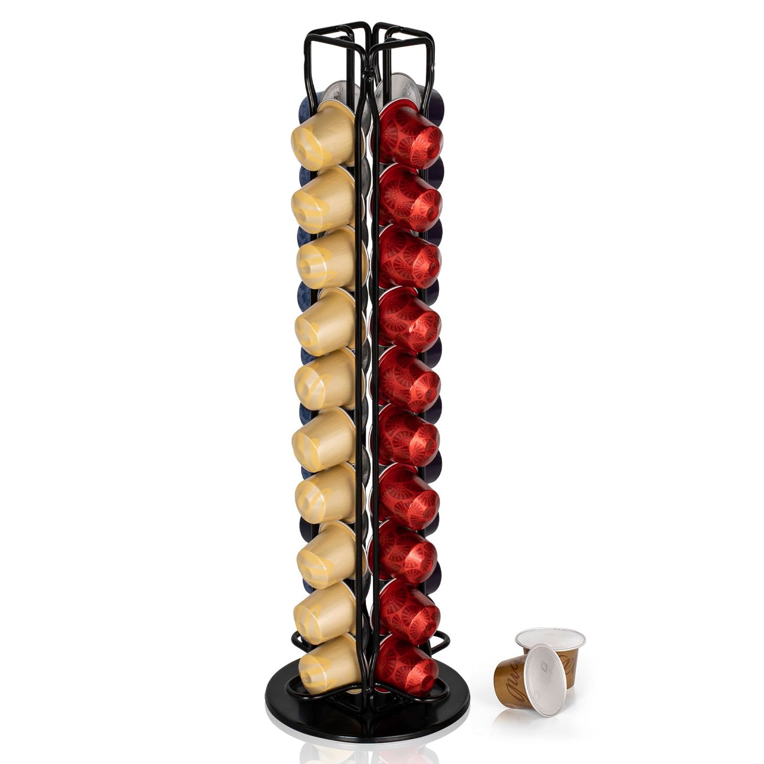 Coffee Capsules Holder Compatible with Nespresso, Coffee Pod Holder for Original 40 Coffee Capsules, Rotating Design, Coffee Storage Rack for 40 Pcs Pods Coffee Holder Stand