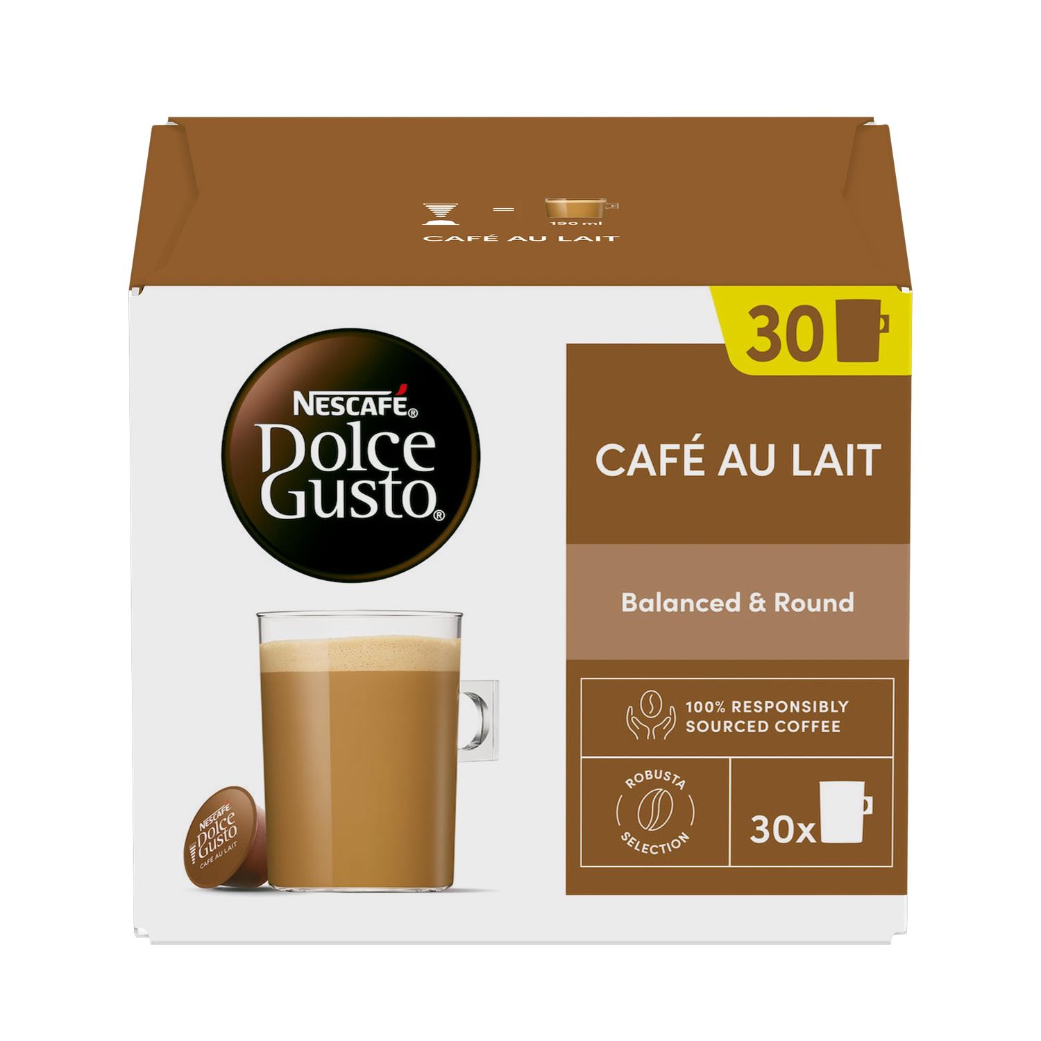 NESCAFÉ Dolce Gusto Cafe au Lait Coffee Pods, 30 Capsules (30 Servings)