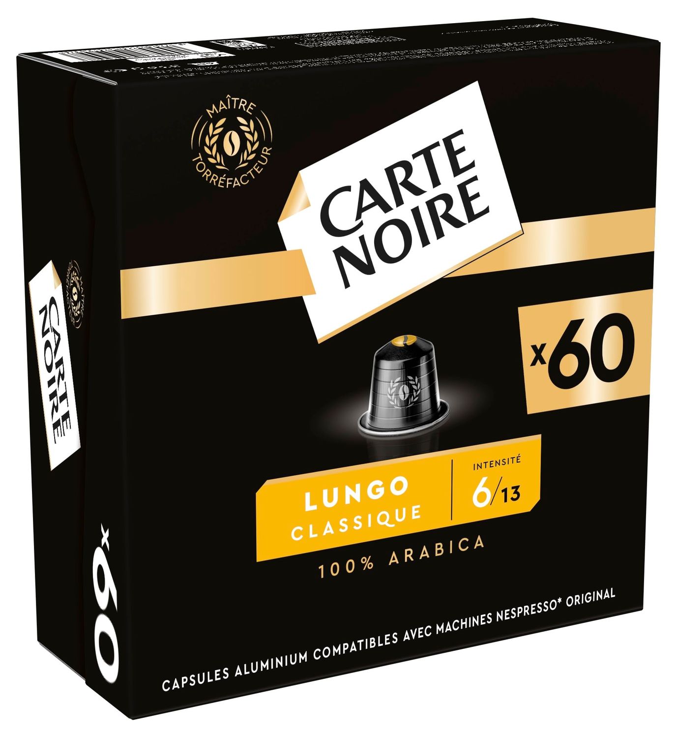 Carte Noire, Espresso Lungo, Nespresso Compatible Aluminium Capsules, 1 Pack of 60 Pods, 100% Arabica, Roasted and Nutty Notes, Intensity 8/10, Rich Texture, Capsules for a Tall Coffee