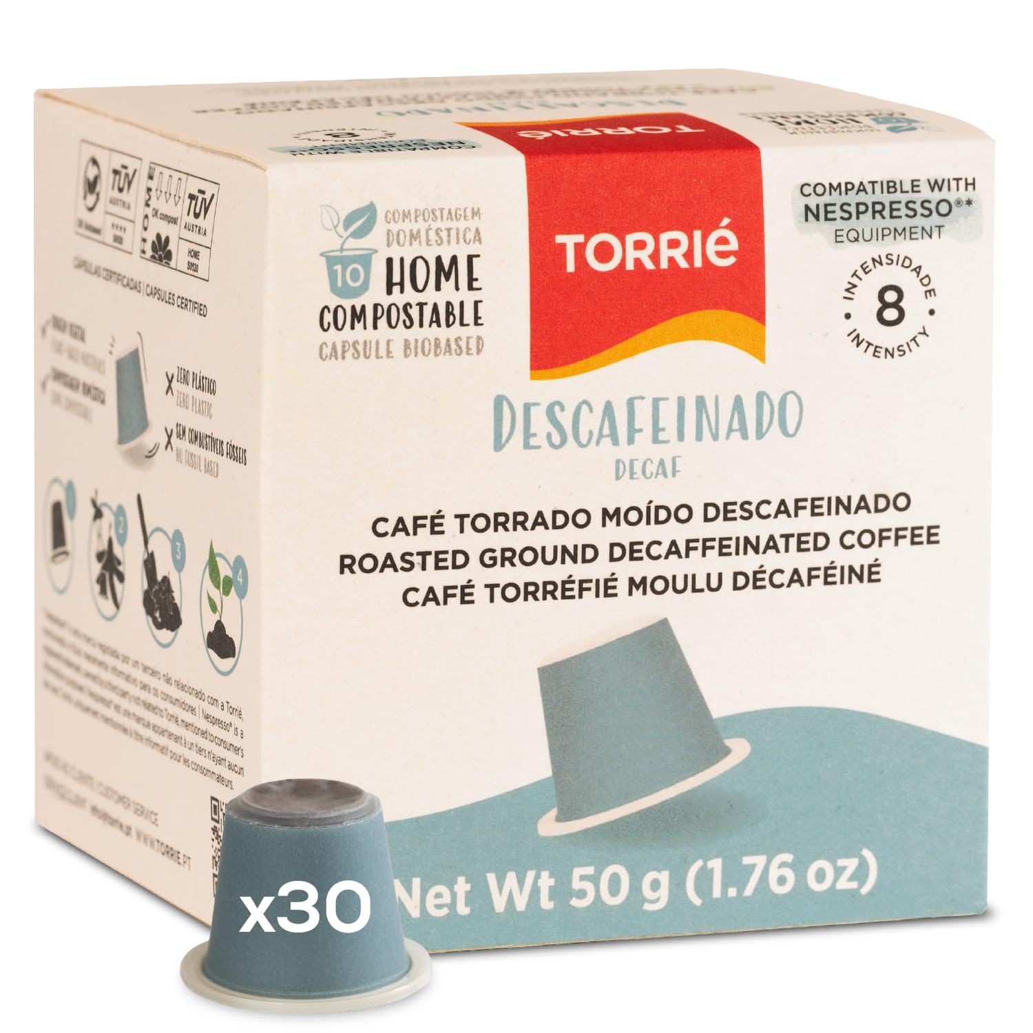 Torrié Compatible with Nespresso Original Machines | Home Compostable Capsules | Decaf (30 pods)