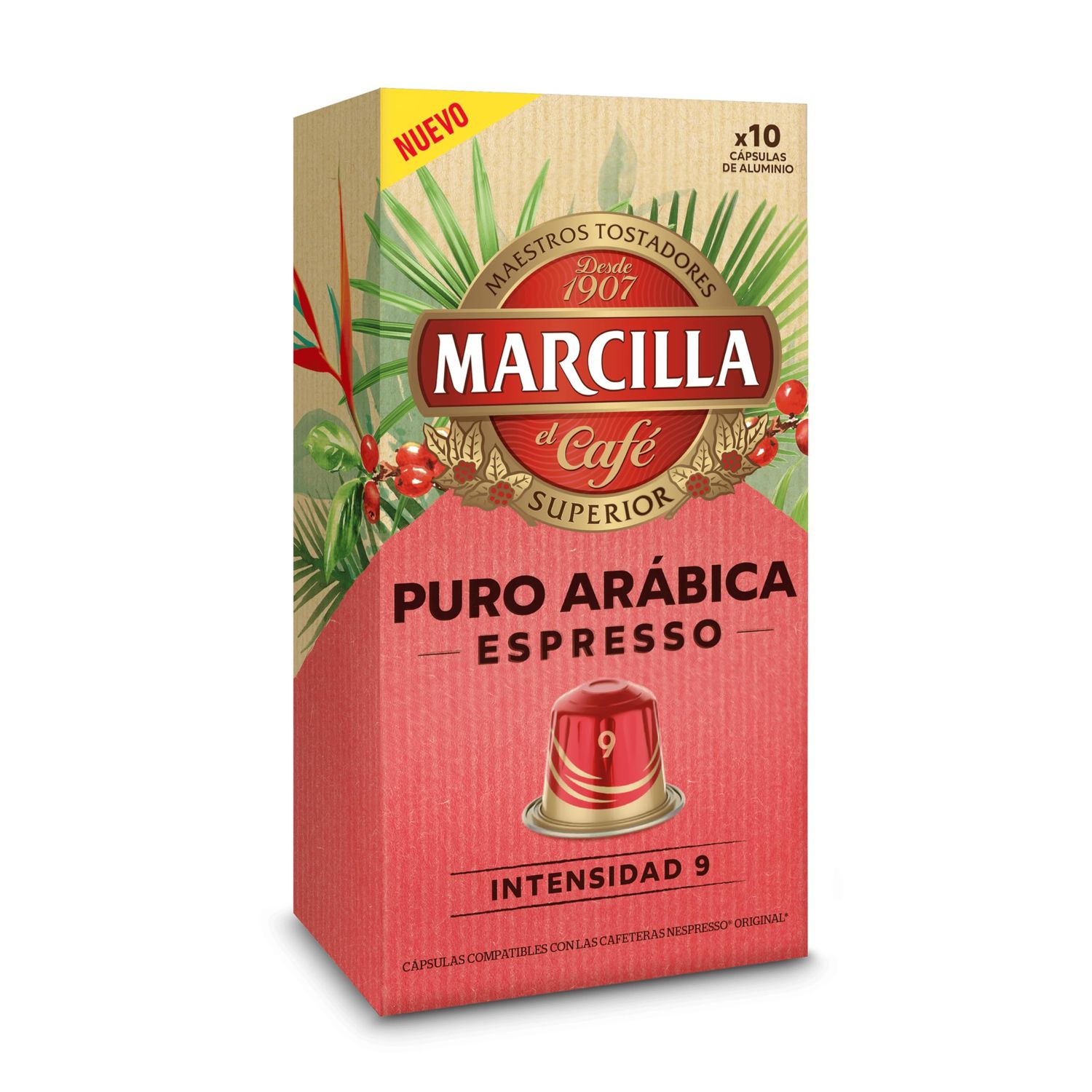Marcilla Puro Arábica Espresso Coffee Capsules, Intensity 9, 10 Aluminium Capsules