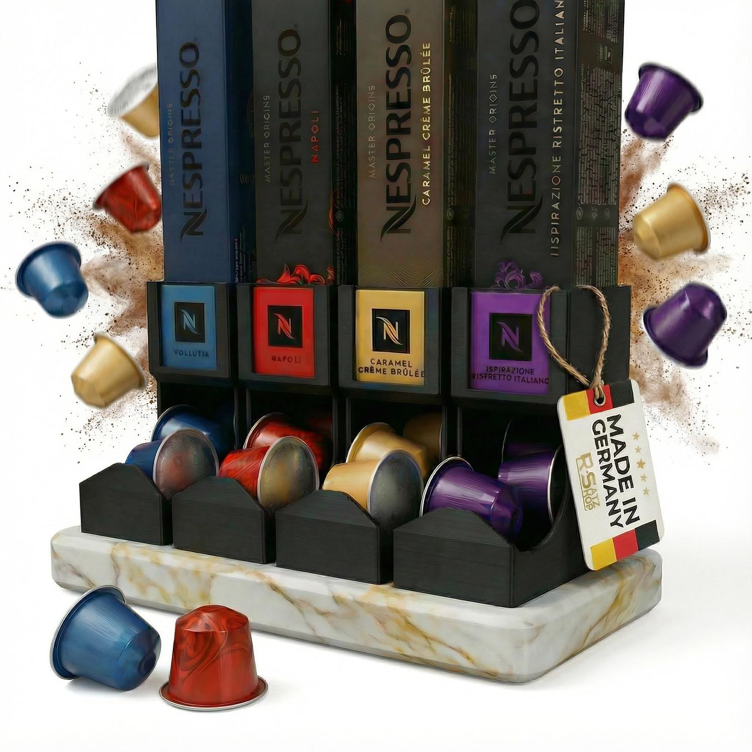 Set of 4 Coffee Capsule Holders Compatible with Nespresso Original - Modular Capsule Dispenser Stand - Space Saving Capsule Organiser for Kitchen &amp; Office - Made in Germany