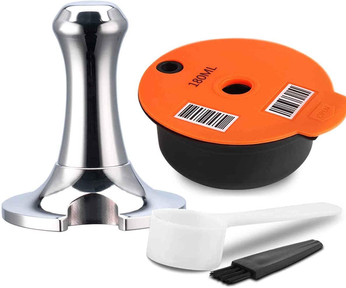 Refillable Coffee Capsules, Stainless Steel Coffee Pods Compatible with Tassimo Machines (180ML Red +Tamper)