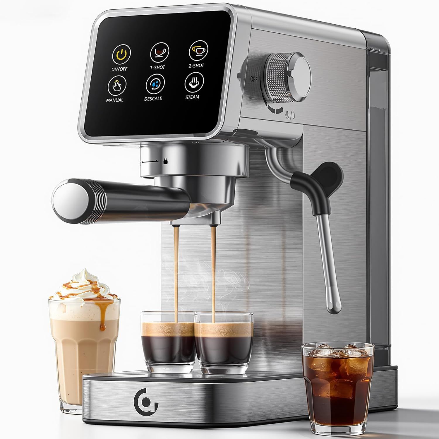AMZCHEF Espresso Coffee Machines with 20 Bar Pressure, Self-Cleaning &amp; Memory Function, LED Touch S…