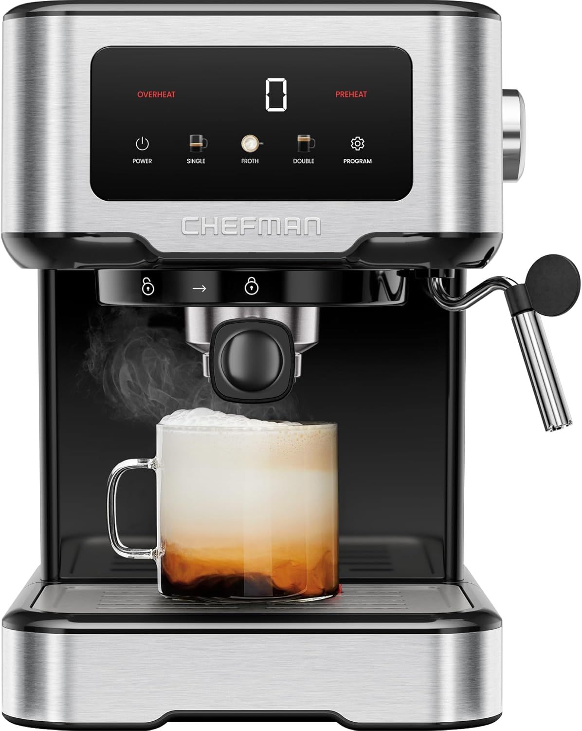 Chefman CraftBrew Espresso Machine, 15-Bar Pump, Digital Touchscreen, Steam Wand for Latte &amp; Cappuc…