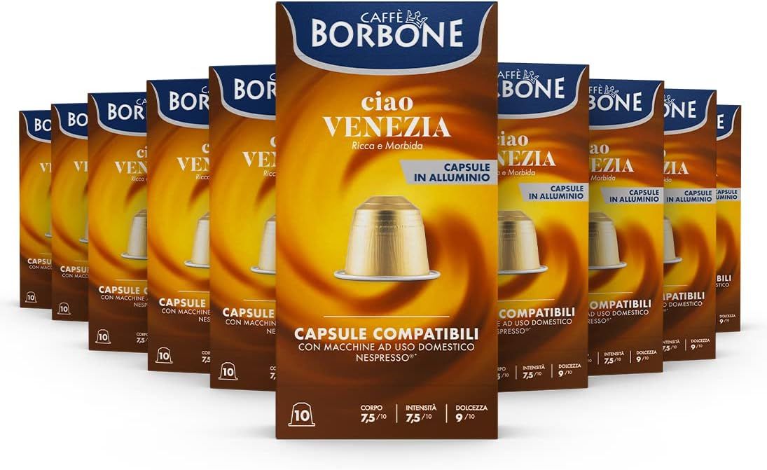CAFFÈ BORBONE "Ciao Venezia" Blend - 100 Aluminium Coffee Capsules (10 packs of 10) - Compatible wi…