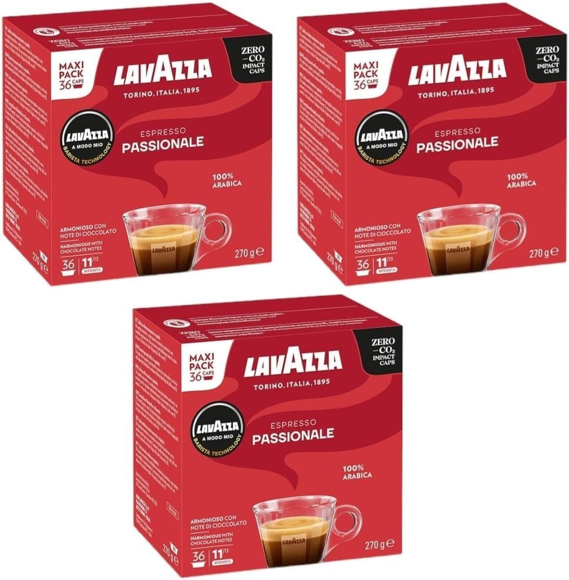 Lavazza A Modo Mio Espresso Passionale Coffee Pods x36 (Pack of 3, Total 108 Capsules) - Dark Roast…
