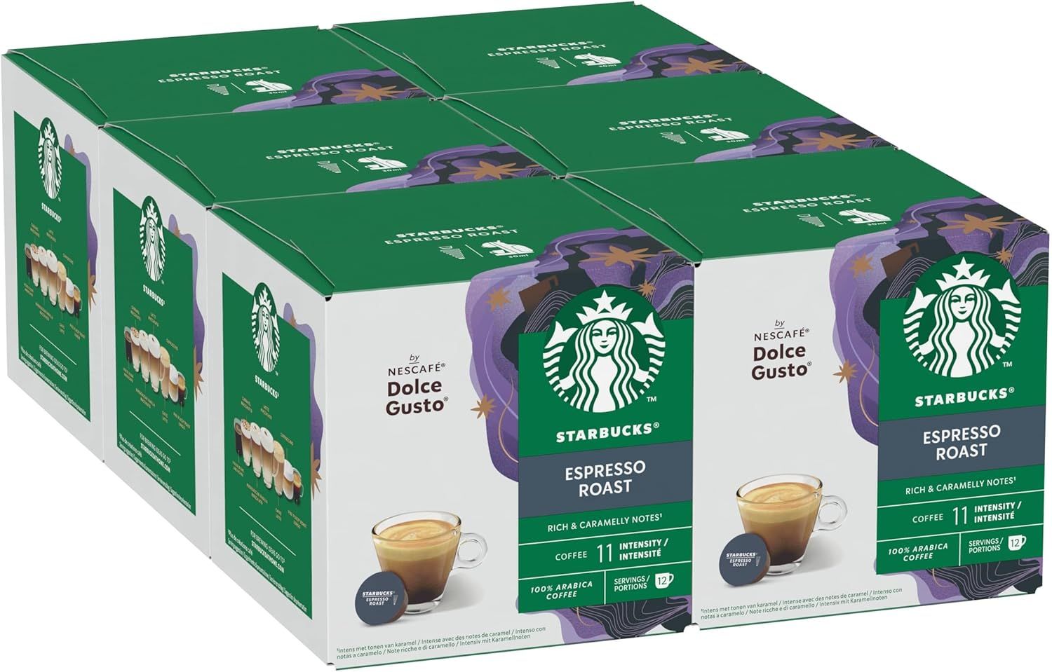 STARBUCKS Espresso Dark Roast Coffee Pods by NESCAFÉ Dolce Gusto, 72 Espresso Capsules (6 packs)