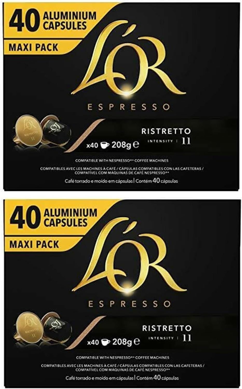 L'OR Espresso Ristretto Nespresso* Compatible Aluminium Coffee Capsules x40 (Pack of 2, Total 80 Po…