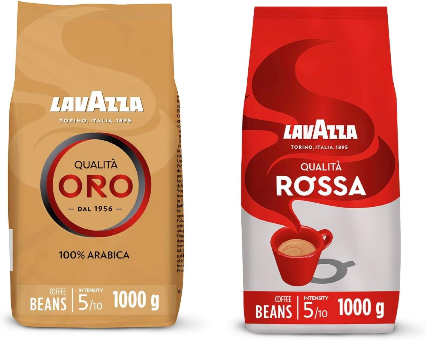 Lavazza, Qualità Rossa &amp; Qualità Oro, Coffee Beans, Intensity 5/10, Medium Roast, 1kg x2