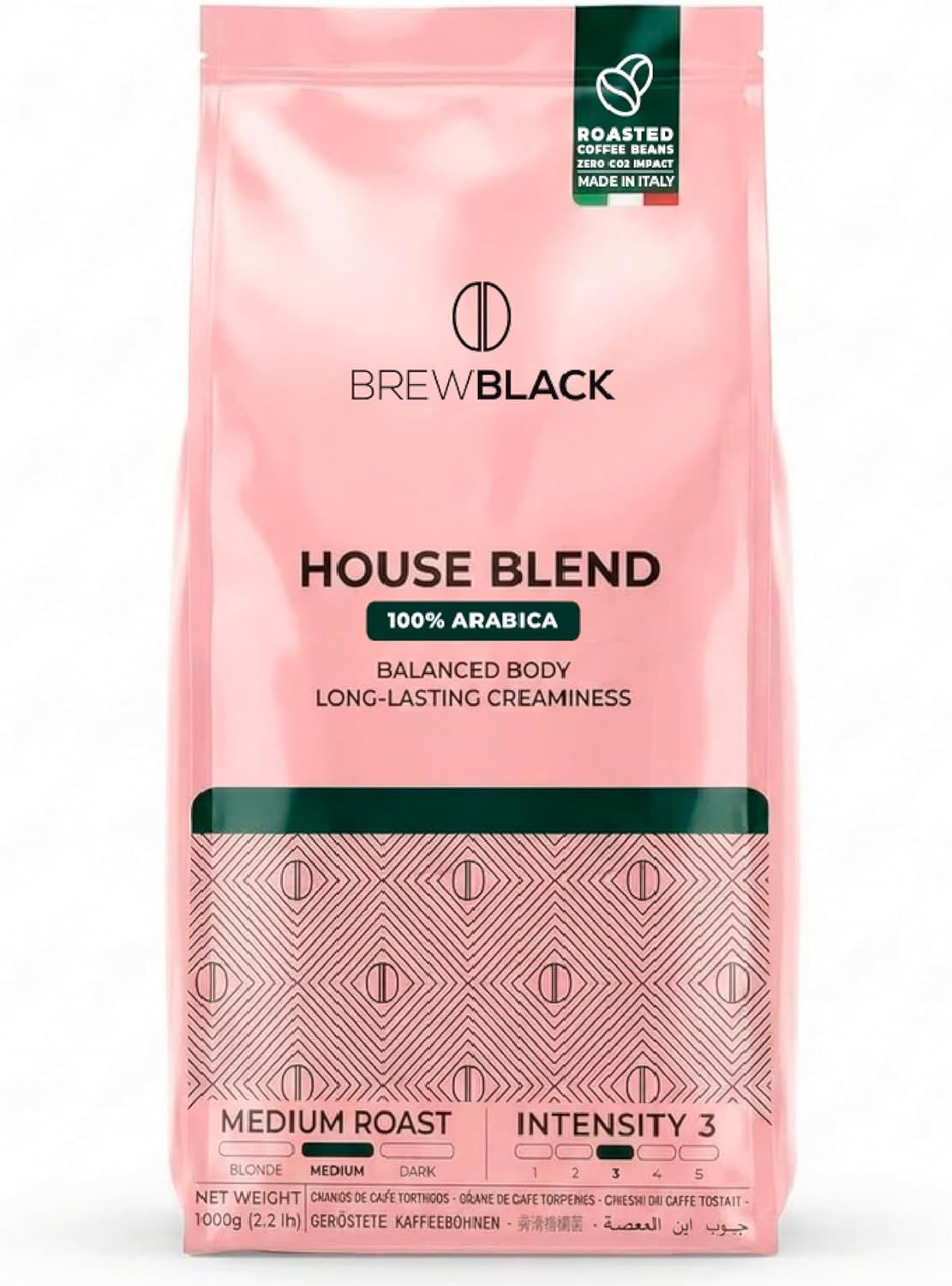 BrewBlack House Blend Medium Roast Coffee Beans 1kg – Intensity 3/5