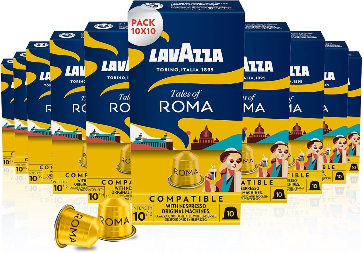 Lavazza, Tales of Roma, 100 Nespresso Original Machine-Compatible Coffee Capsules, with Notes of Ha…