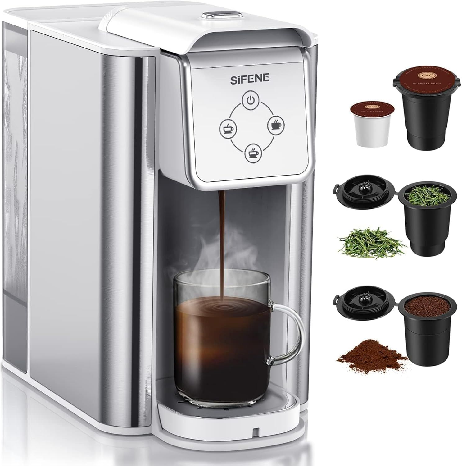 3-in-1 Capsule Coffee Machine - Single Serve Brewer for Coffee Pods, Ground Coffee, &amp; Loose Tea, 6-…
