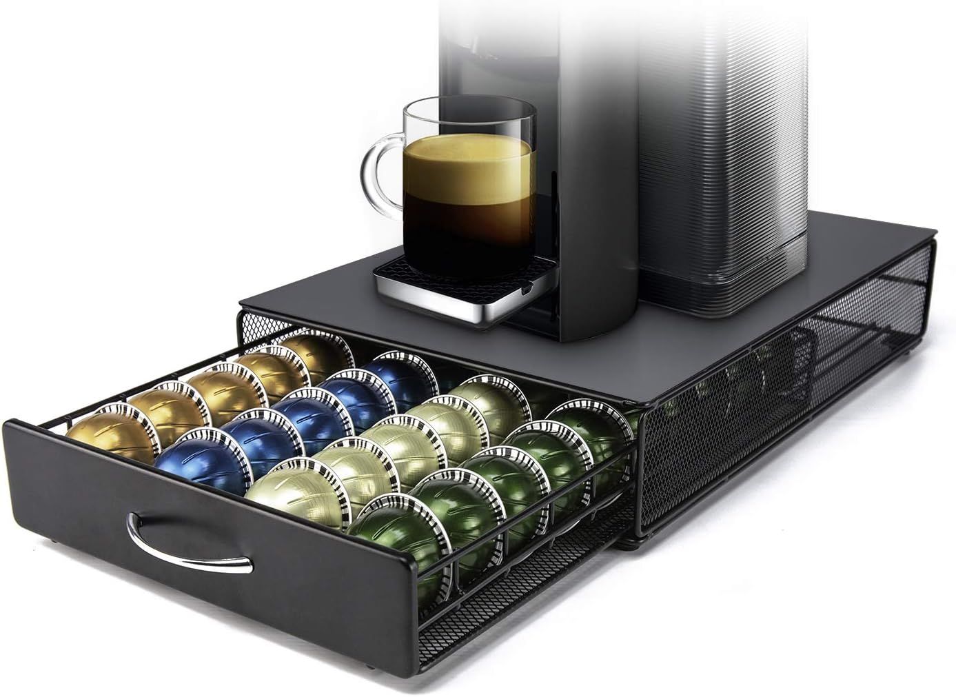 Nespresso Vertuoline Capsule Drawer Compatible Vertuo Coffee Storage Metal 40 Pods Capacity
